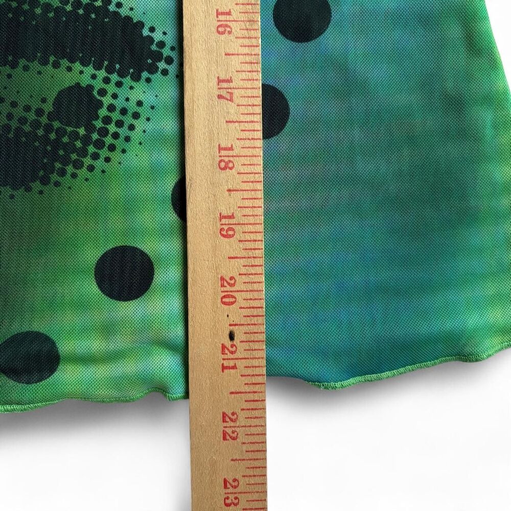 Y2K Style Another Girl Graphic Mesh Long Sleeve Top Blue Green Face Abstract - Picture 6 of 6